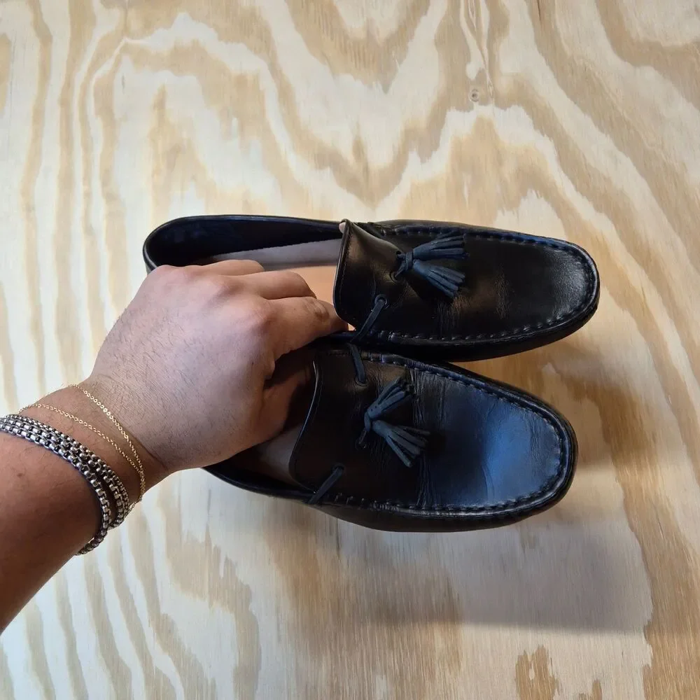 Lacoste Piloter Tassel Loafers Size Men's US 7.5 Womens US 9 Black Leather Shoes